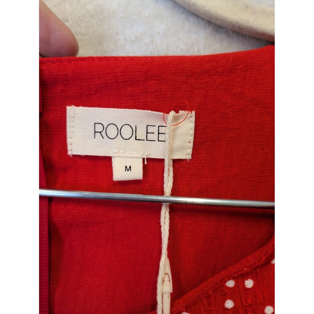 NEW Roolee Midi Dress Women's Medium Red Polka Dot Flutter Sleeve - Picture 6 of 12